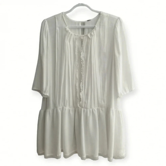 Free People Bohemian Victorian Drop Waist Blouse with Lace White Small - Picture 1 of 14